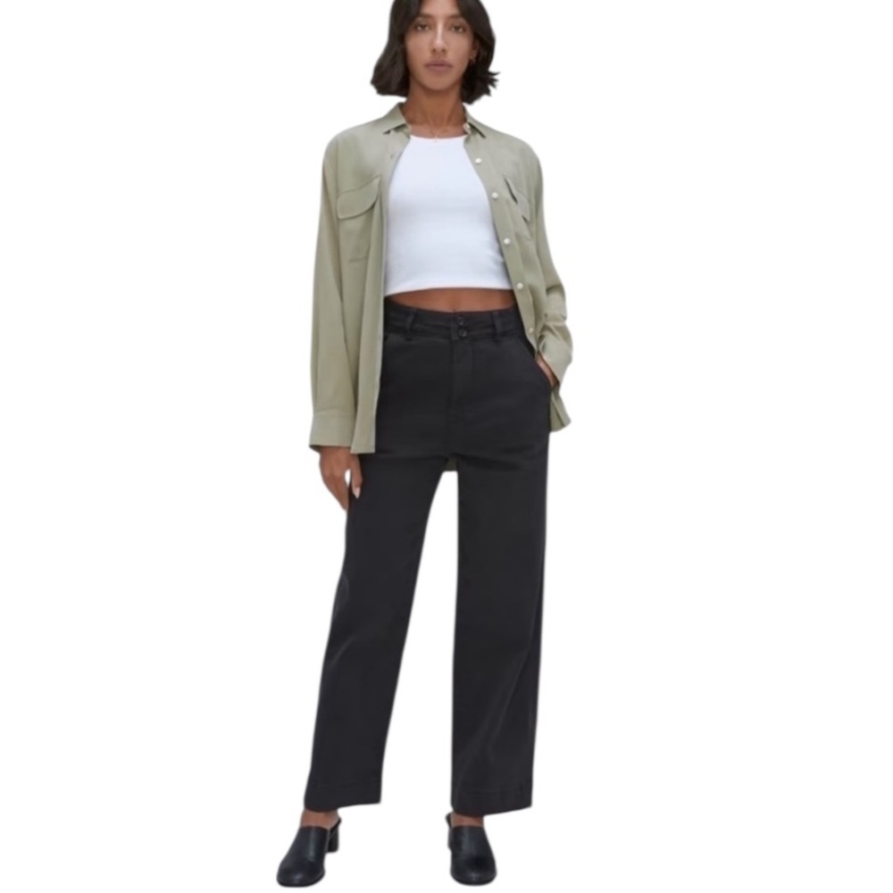 NEW EVERLANE‎ The Organic Wide-Leg Pant High Rise Crop in Black Twill Size 8